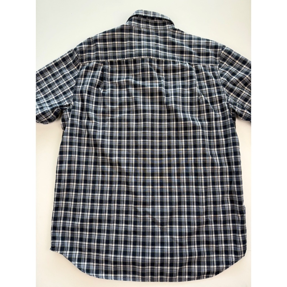 Carhartt Mens Large Relaxed Fit Plaid Blue Green Short Sleeve Button Up Shirt - Picture 8 of 13